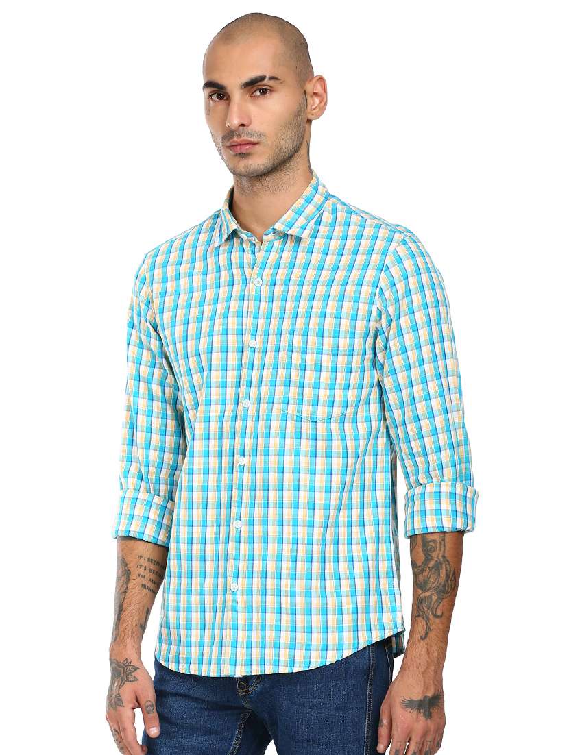 Buy online Blue Checkered Casual Shirt 