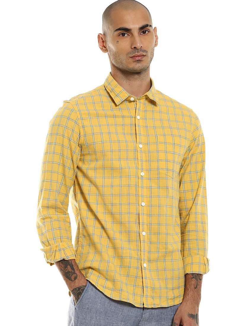 yellow checkered casual shirt