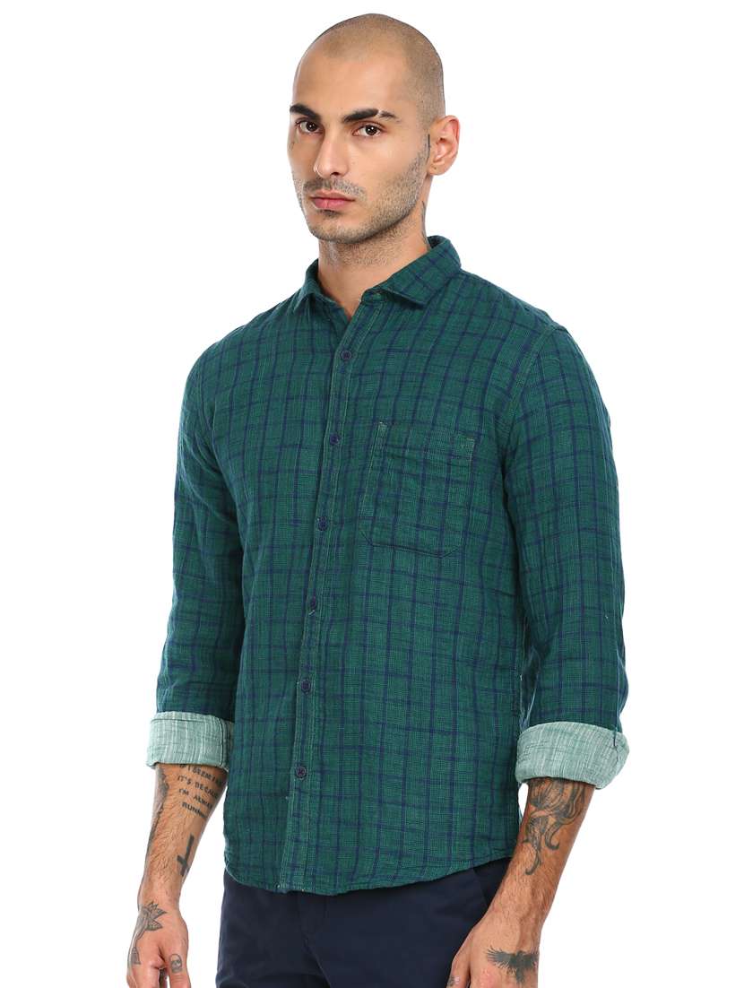 green checkered casual shirt