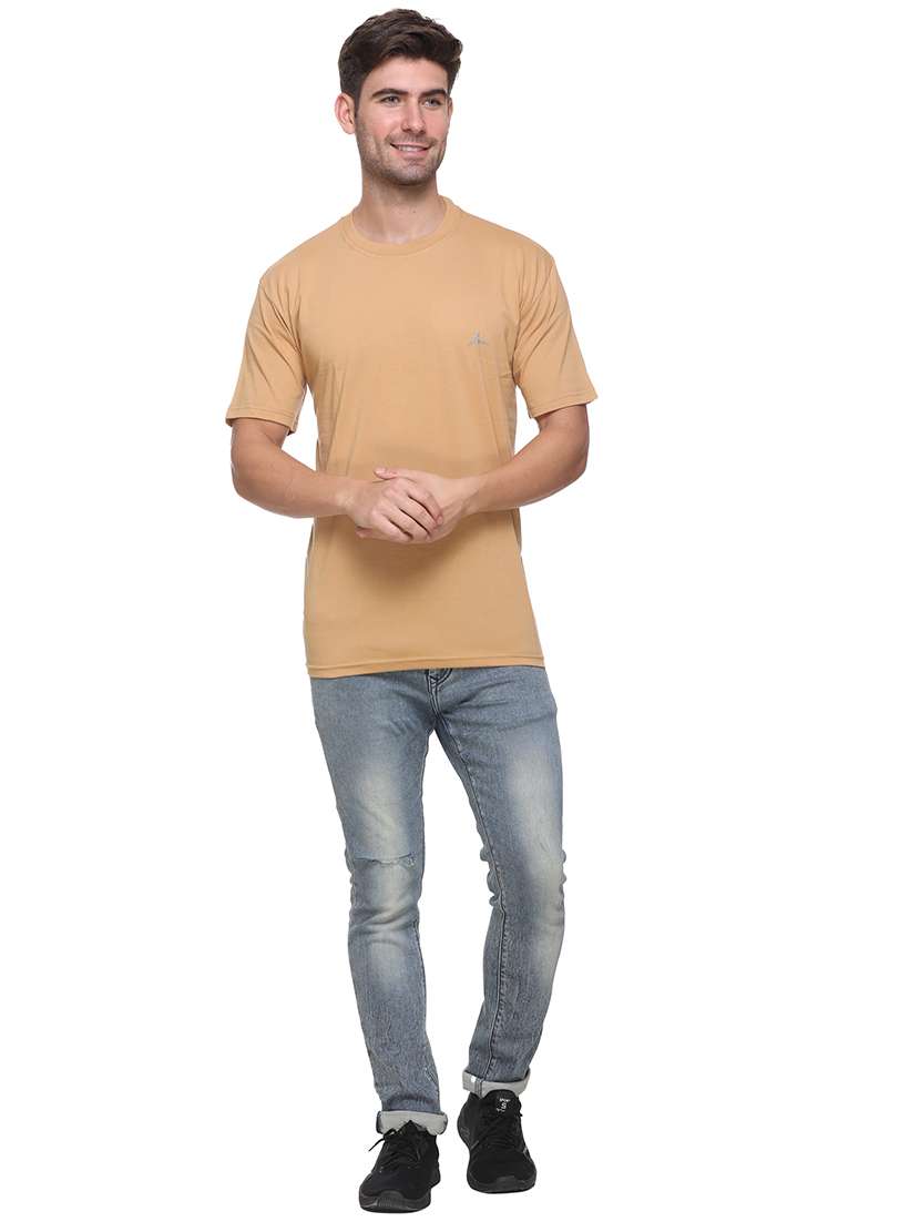 beige solid t-shirt - 17939325 - Standard Image - 3