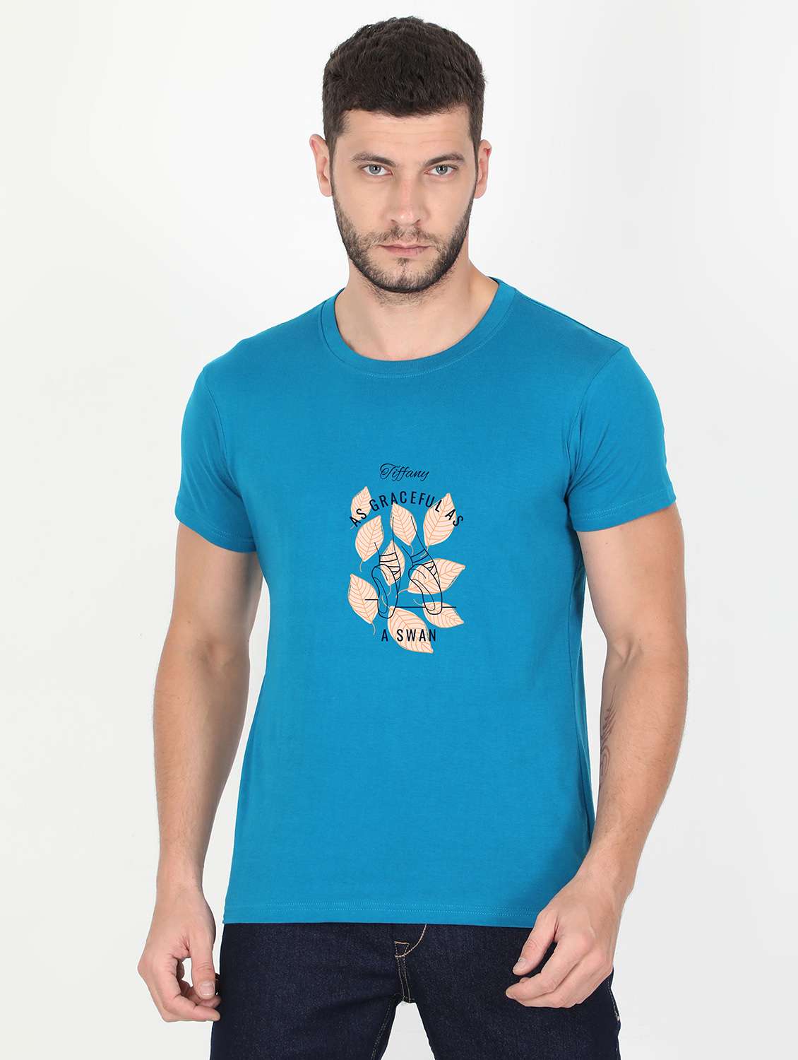 blue printed t-shirt
