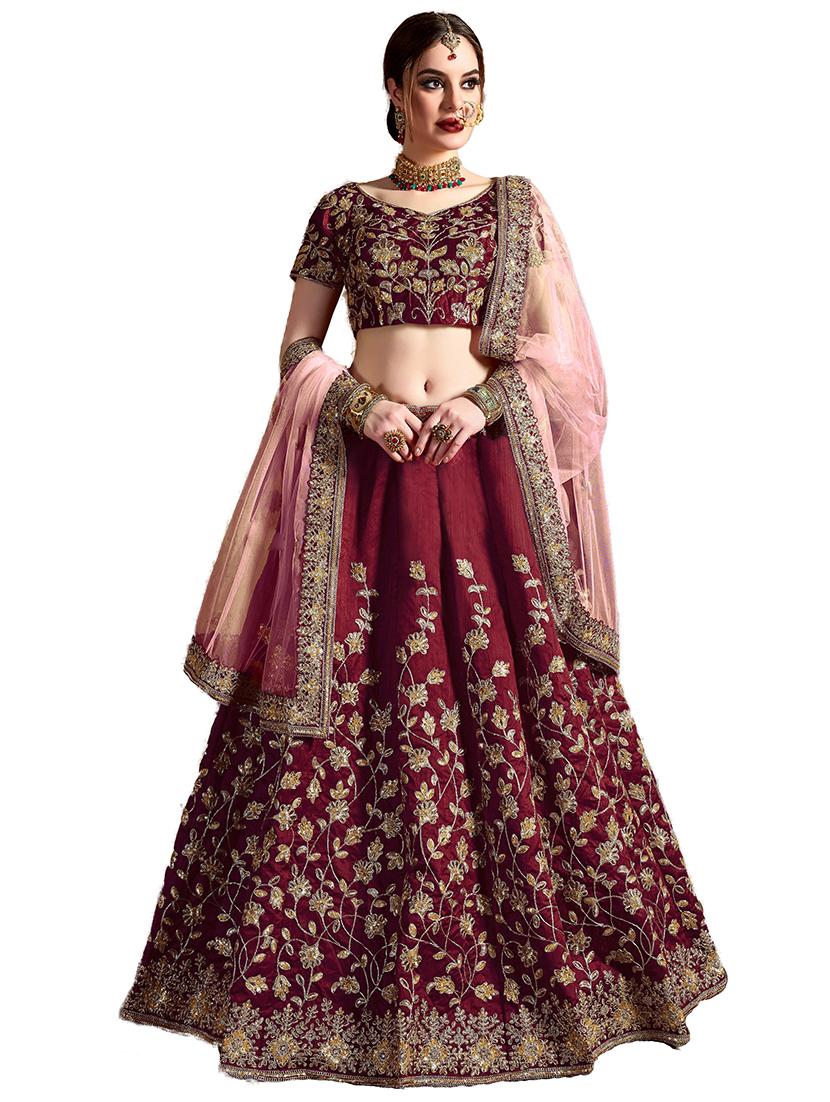 maroon art silk flared lehenga - 17947793 - Zoom Image - 0