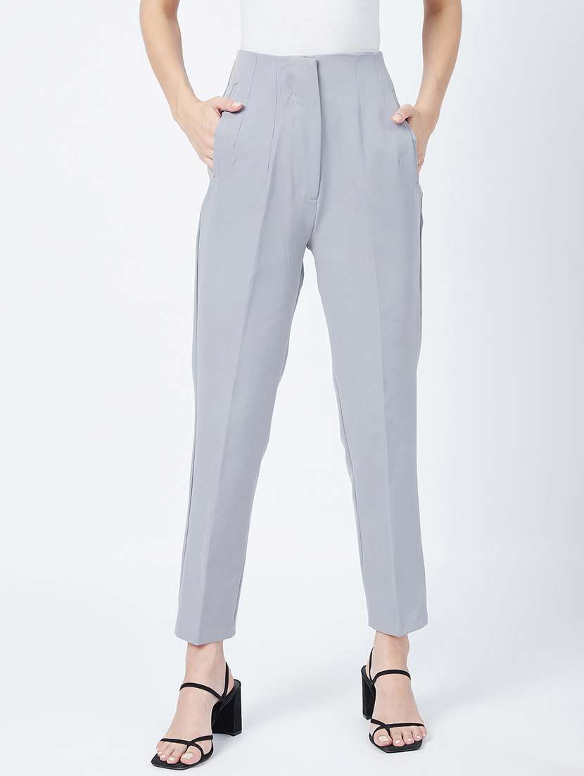 high rise flat front trouser