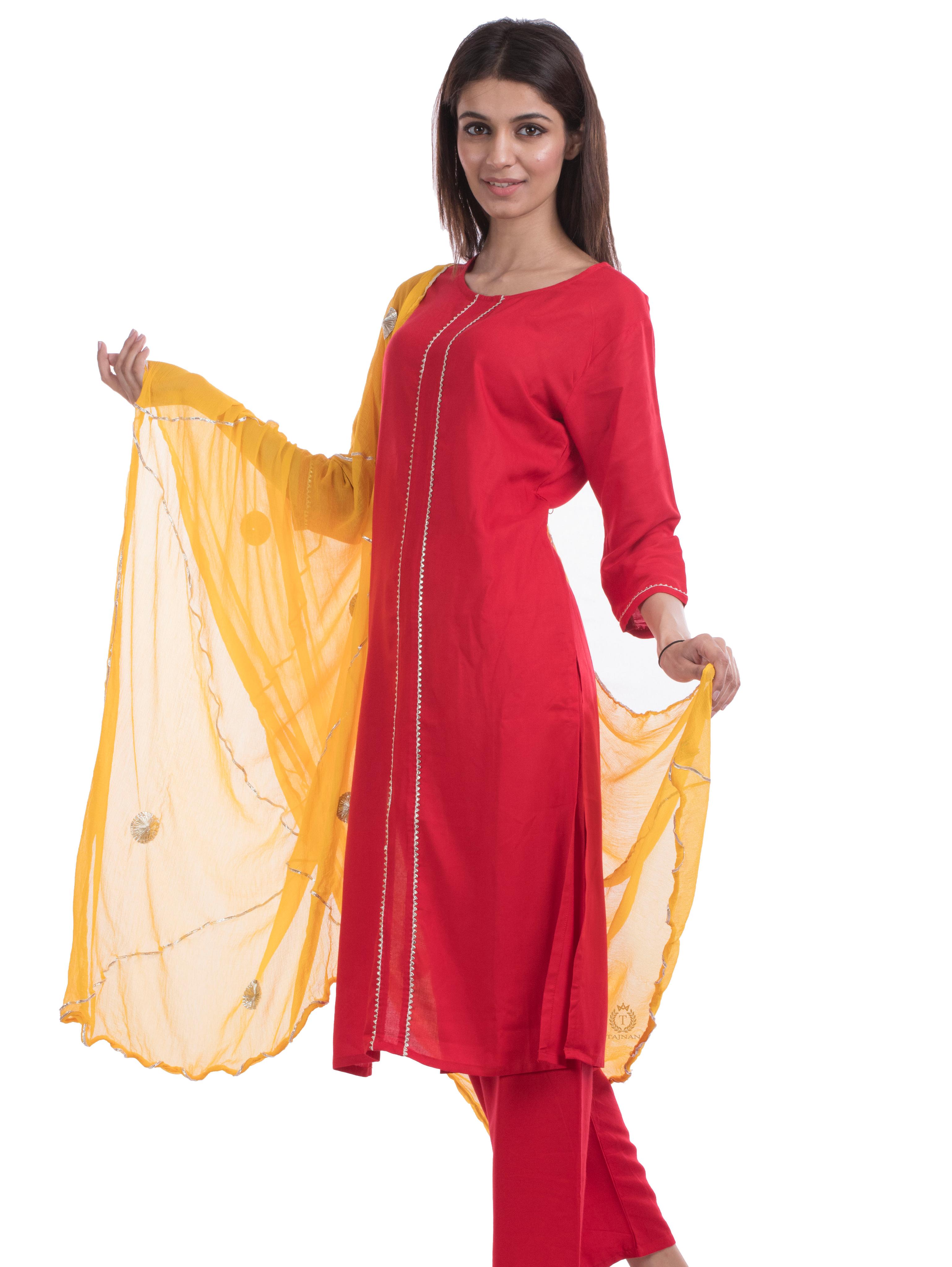 tajnan straight red rayon suit set - 17947905 - Standard Image - 3