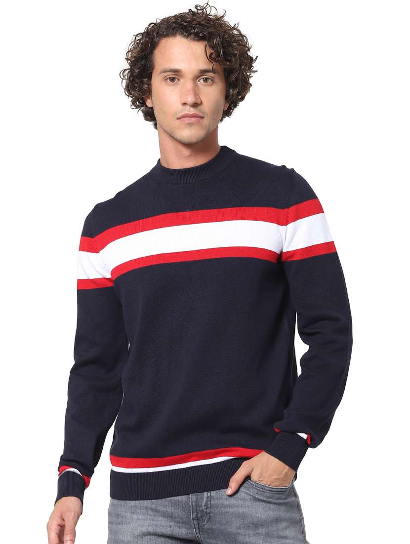 navy blue color block pullover - 17947967 -  Zoom Image - 0