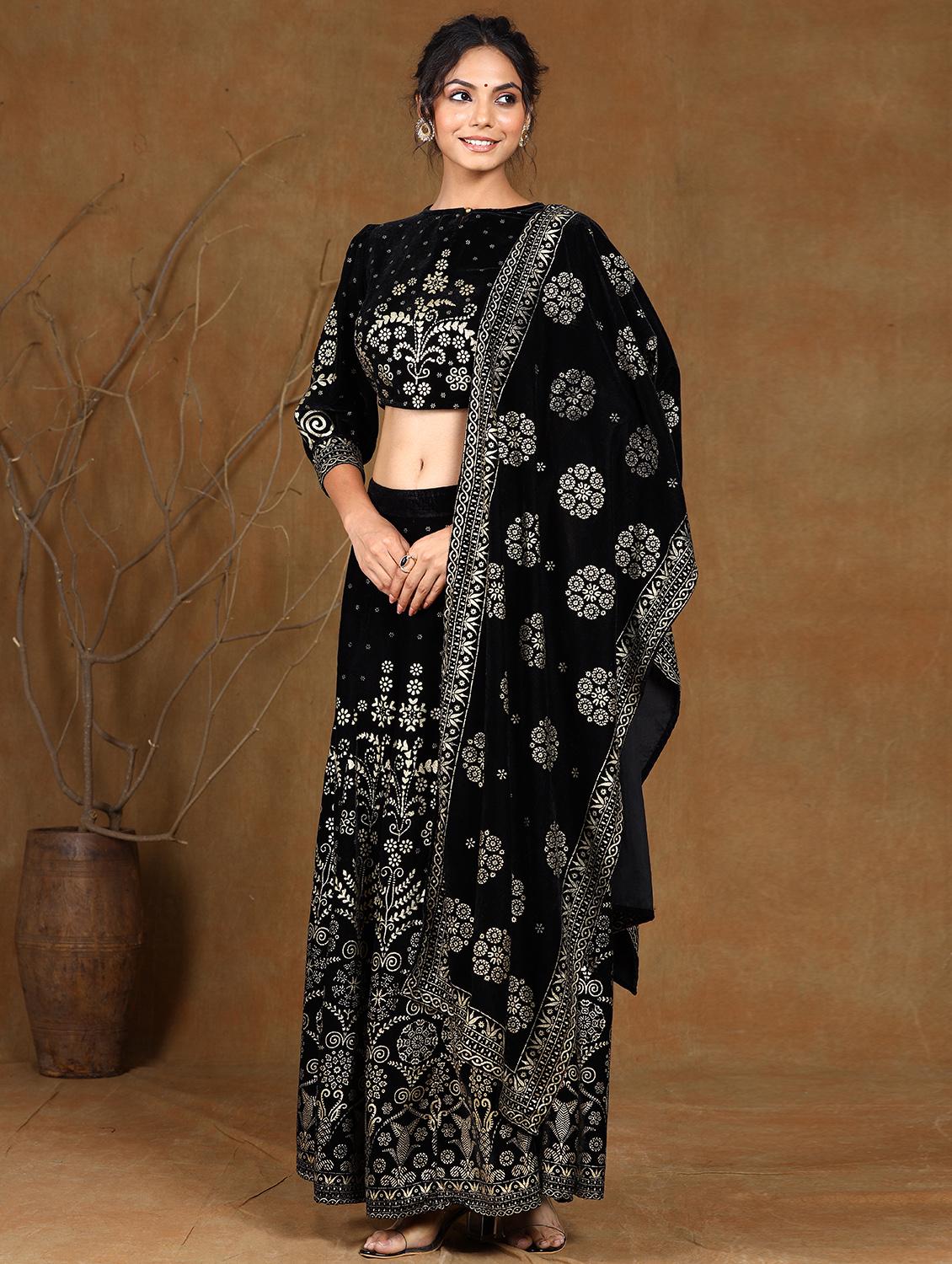 black velvet flared lehenga