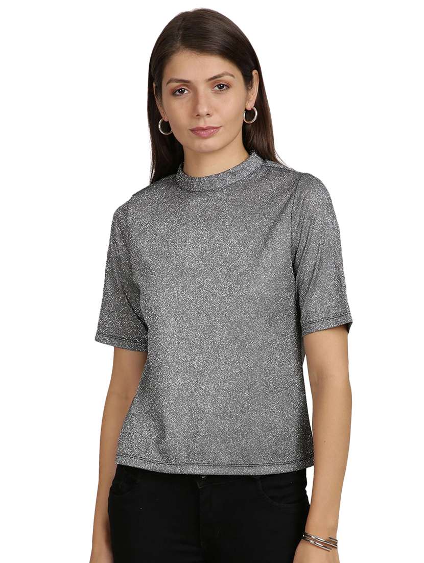 puff sleeve metallic finish regular top