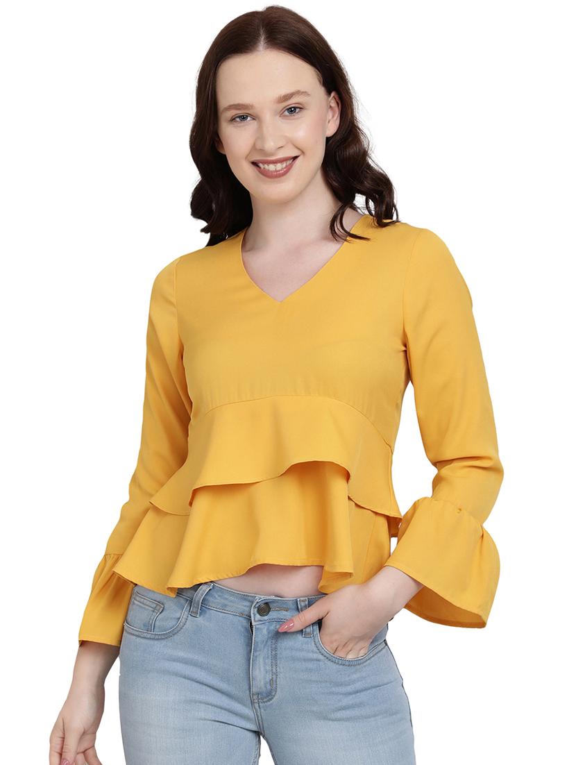 ruffled detailed solid peplum top - 17948218 -  Zoom Image - 0