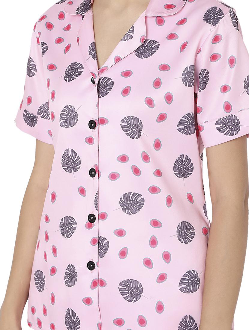 shirt collar printed nightwear pajama set - 17948272 - Standard Image - 3