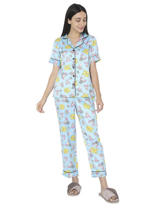 shirt collar printed nightwear pajama set - 17948275 - Standard Image - 0