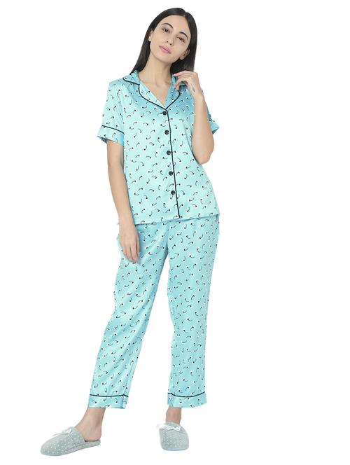 shirt collar printed nightwear pajama set - 17948276 - Standard Image - 0