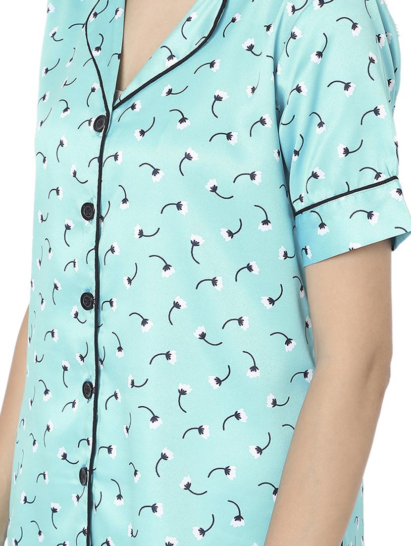 shirt collar printed nightwear pajama set - 17948276 - Standard Image - 3