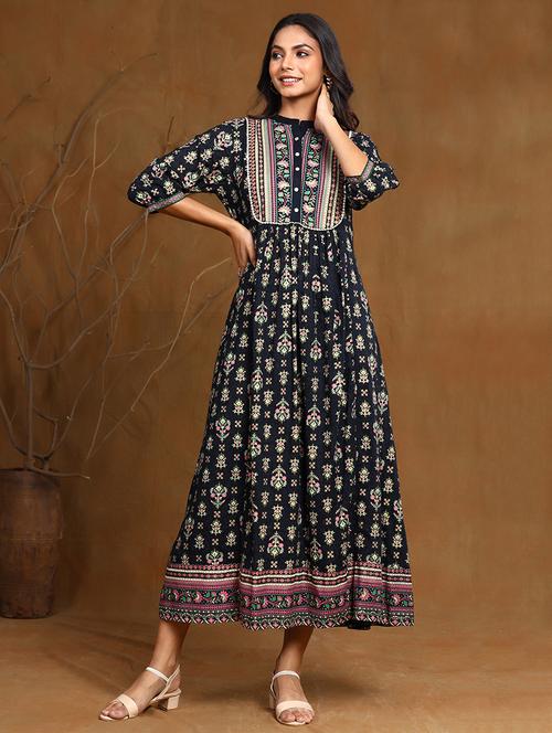 printed flared ethnic dress - 17948330 - Standard Image - 0