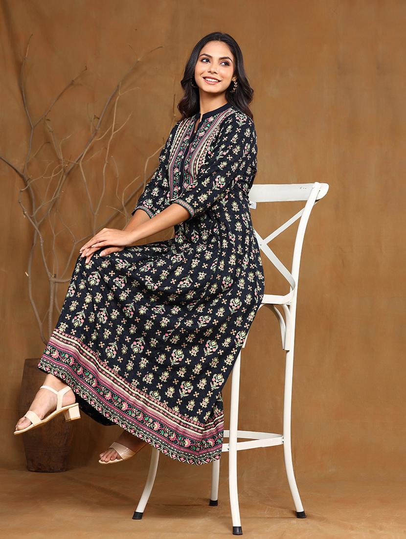printed flared ethnic dress - 17948330 - Standard Image - 3