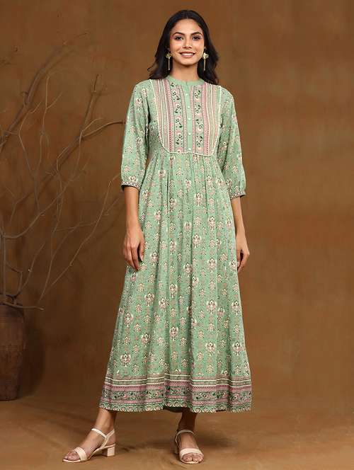 printed flared ethnic dress - 17948332 -  Standard Image - 0