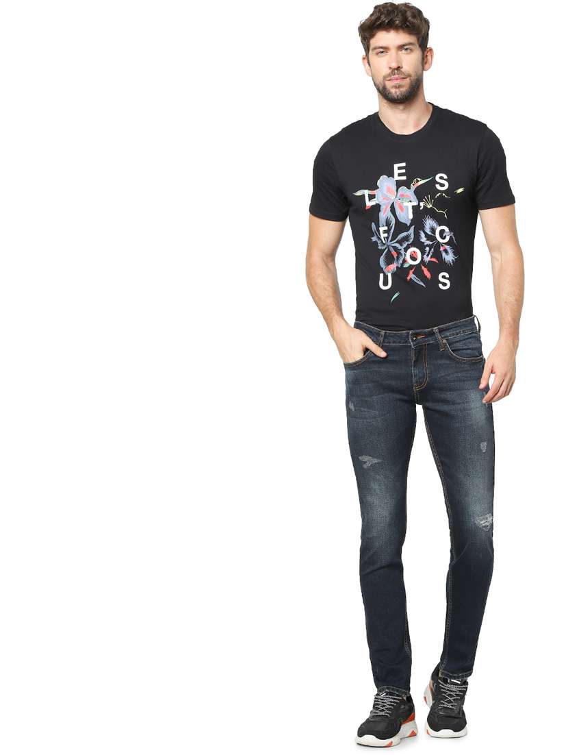 dark blue light washed ripped denim jeans - 17948341 - Standard Image - 3