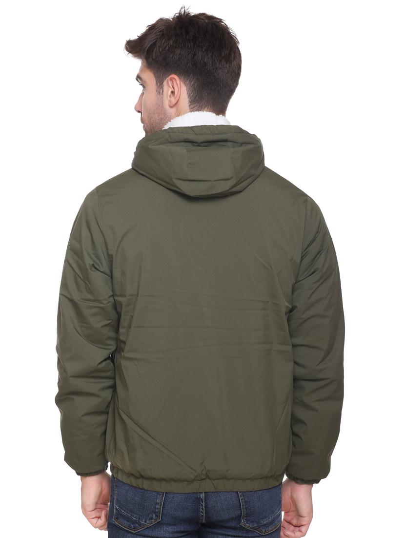 olive green solid hooded jacket - 17952122 - Standard Image - 3