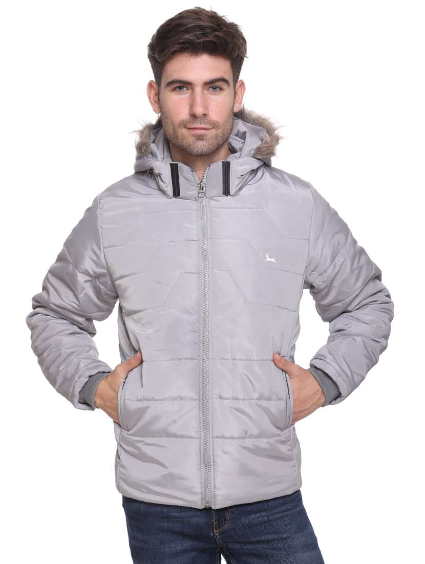 grey solid hooded jacket - 17952127 -  Zoom Image - 0