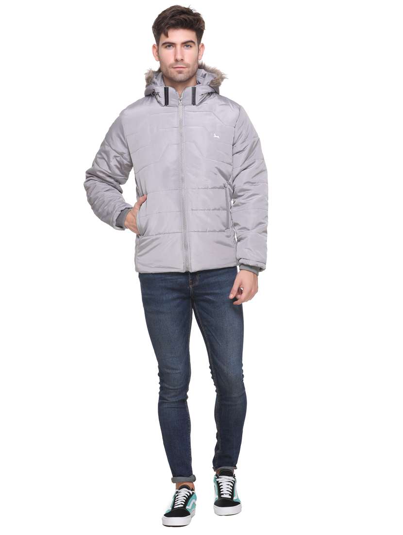 grey solid hooded jacket - 17952127 - Standard Image - 3