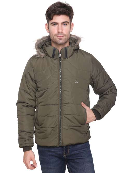 olive green solid quilted jacket - 17952129 - Standard Image - 0