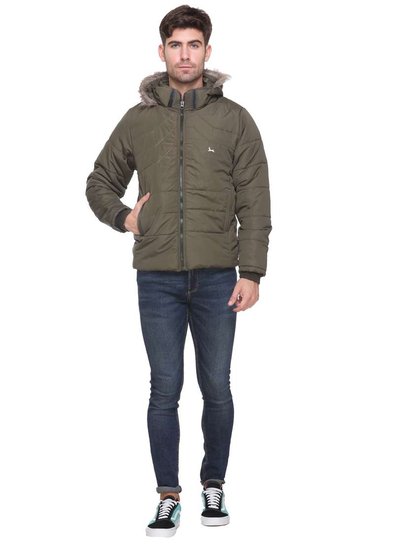 olive green solid quilted jacket - 17952129 - Standard Image - 3