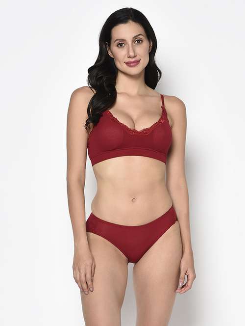red solid bras and panty set - 17952147 -  Standard Image - 0