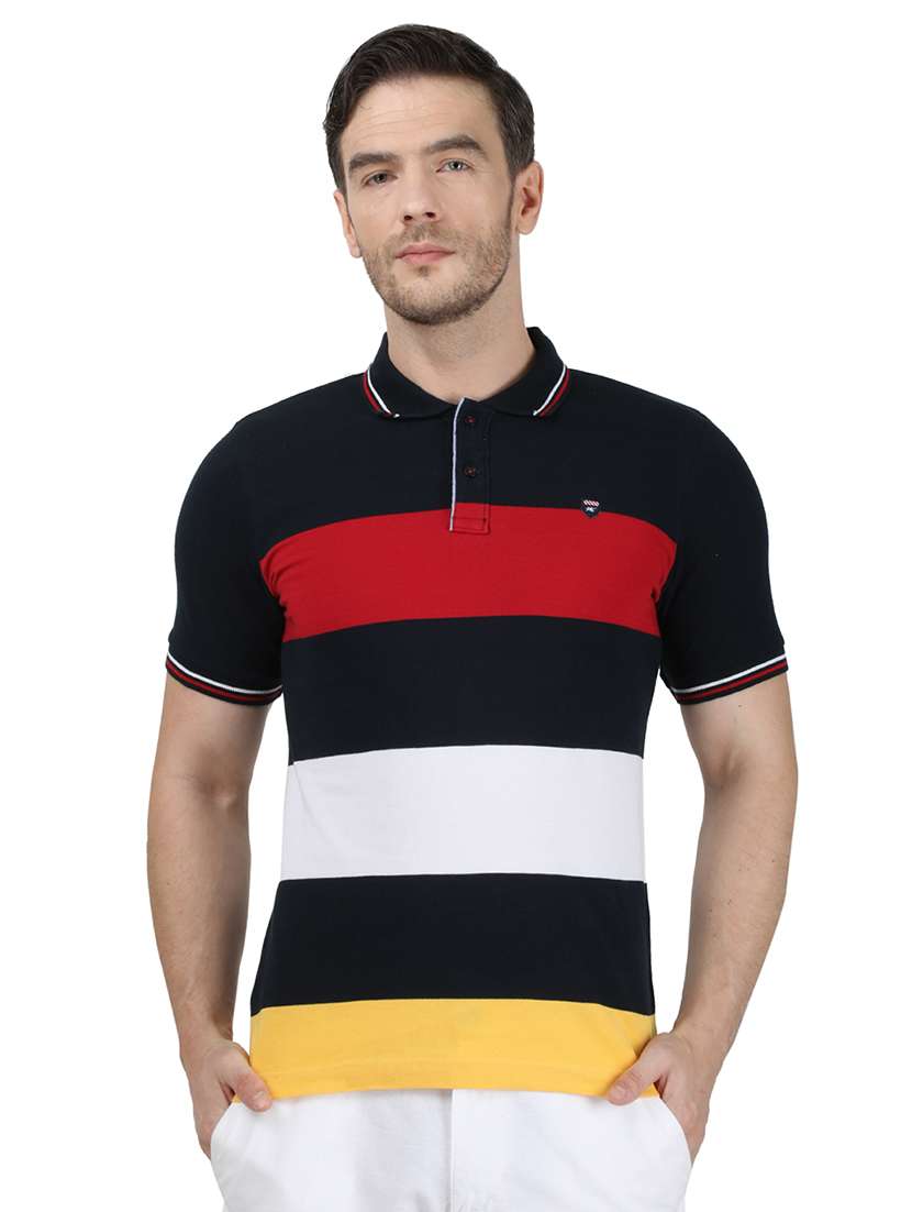 Buy online Black Color Block Polo T-shirt from top wear for Men by