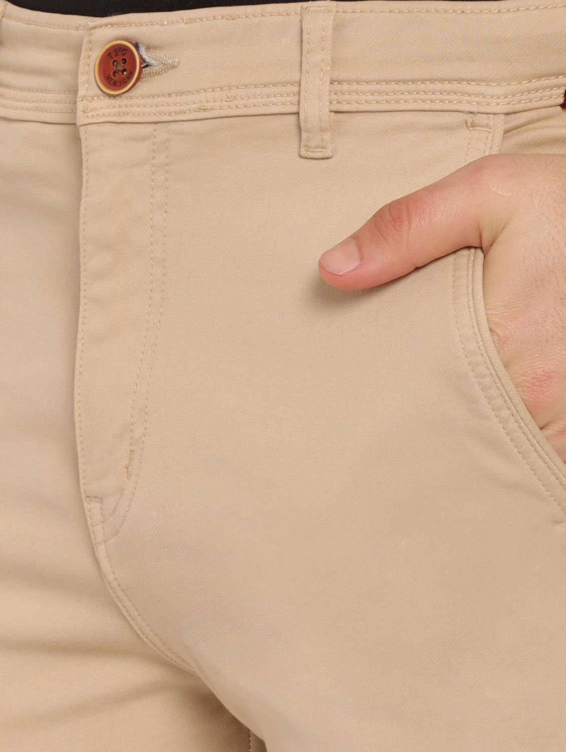 beige cotton flat front casual trousers - 17954304 - Standard Image - 3