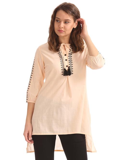 tie up neck embroidered detail tunic - 17954470 - Standard Image - 0