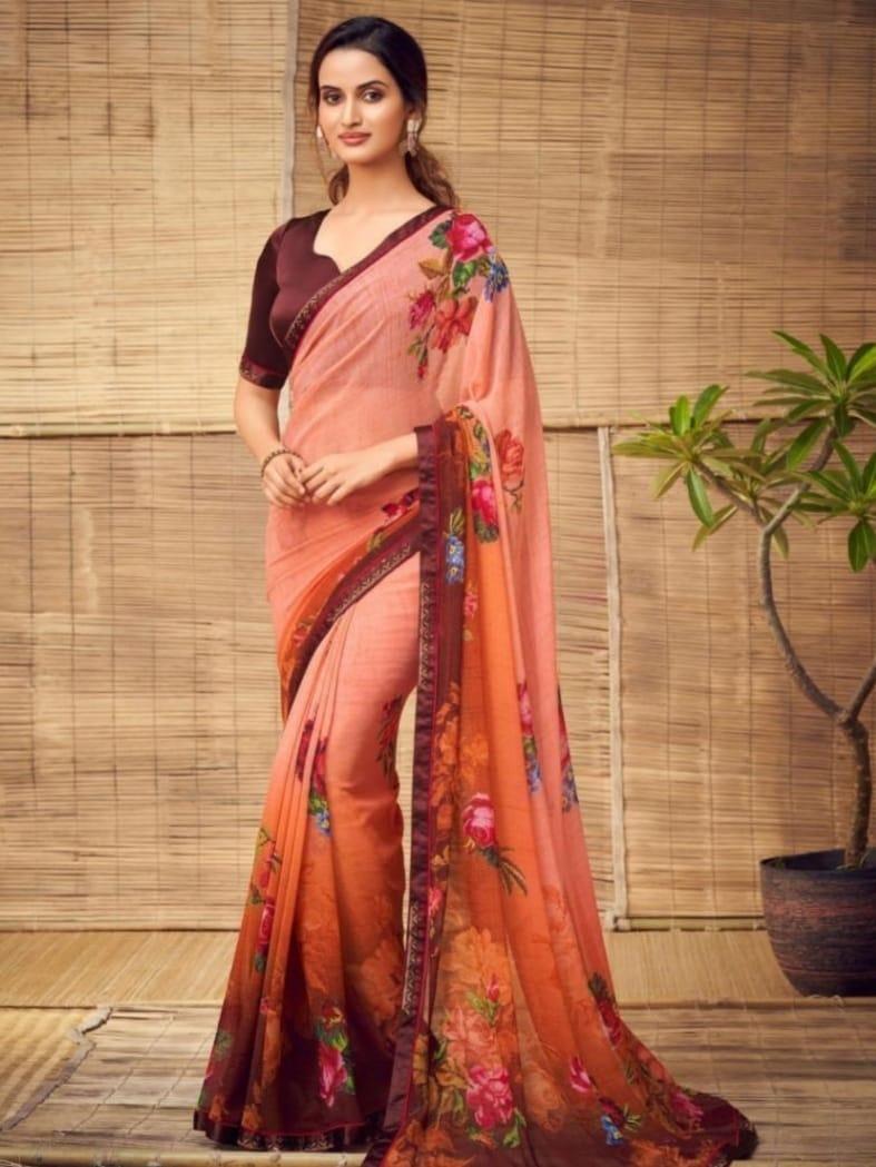 georgette digital floral print saree - 17954704 - Zoom Image - 0