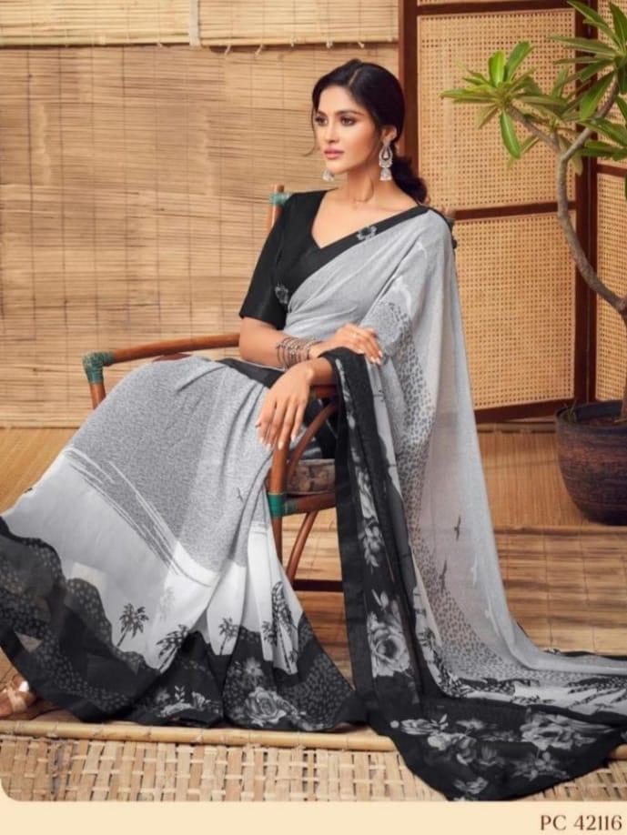 georgette digital floral print saree  - 17954705 -  Zoom Image - 0
