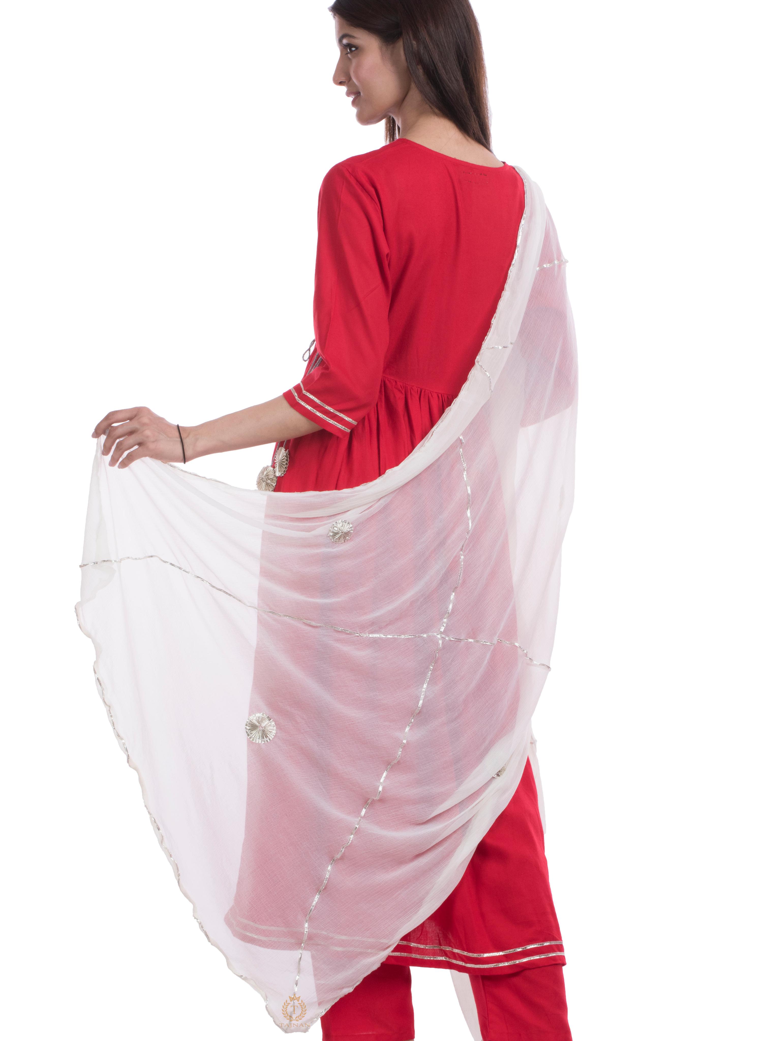 tajnan gotta lays chiffon white dupatta - 17955494 - Standard Image - 3