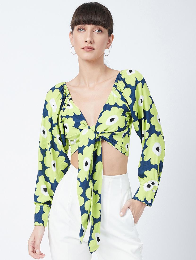 tie front floral crop top  - 17955706 -  Zoom Image - 0