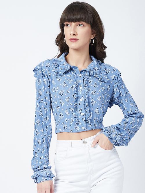 frill detail floral crop top  - 17955709 -  Standard Image - 0