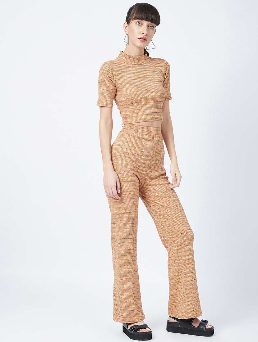 mock neck striped crop top and trouser set