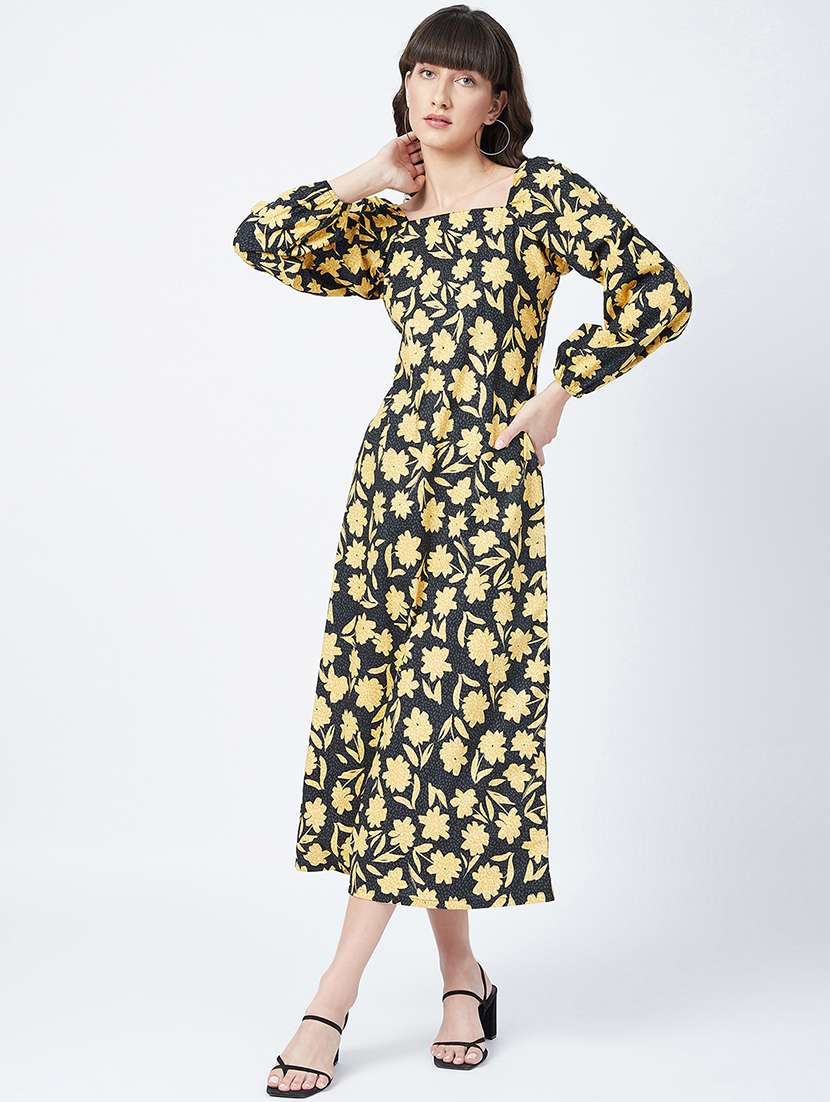square neck floral a-line dress