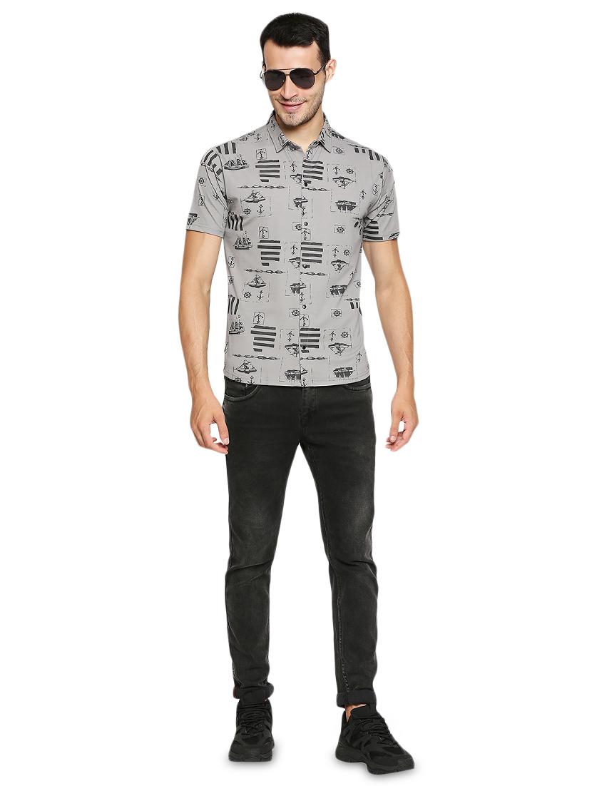 grey printed casual shirt - 17956311 - Standard Image - 3