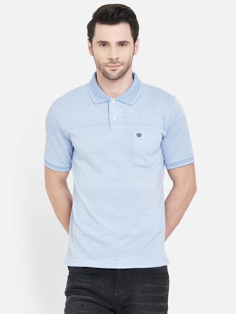 light-blue striped polo t-shirt