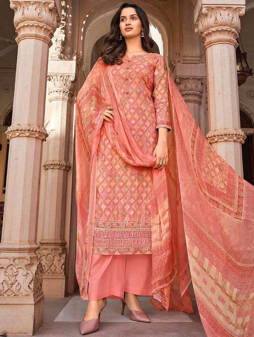 Buy online Printed Unstitched Suit Set 