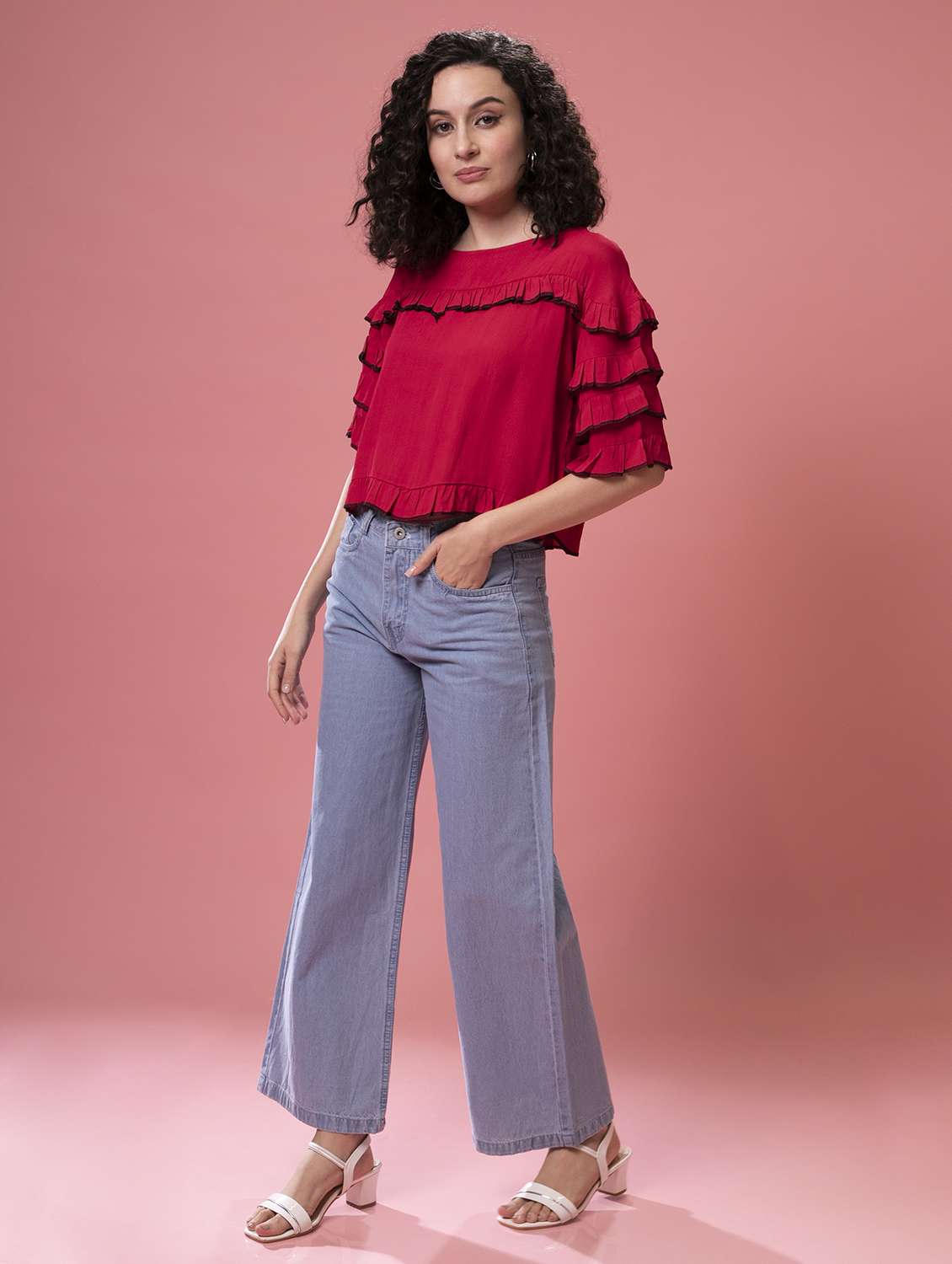 women's ruffle boat neck top - 17961051 -  Standard Image - 3