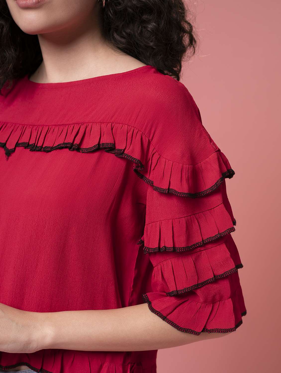 women's ruffle boat neck top - 17961051 -  Standard Image - 5