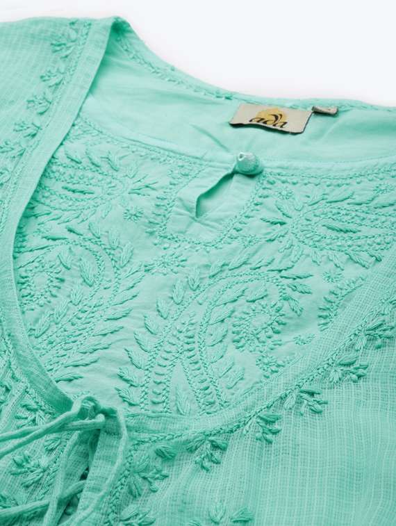 ada hand-embroidered sea green chikankari a-line kurta  - 17961248 -  Standard Image - 3
