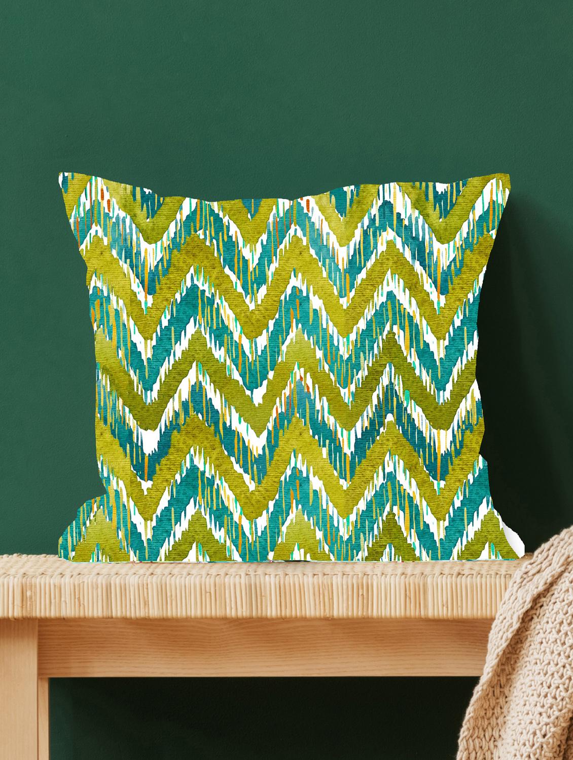 ambbi collections multicolour ikat abstract digital print 100 % satin 16x16 inch cushion cover, set of 1 - 17961946 -  Zoom Image - 0