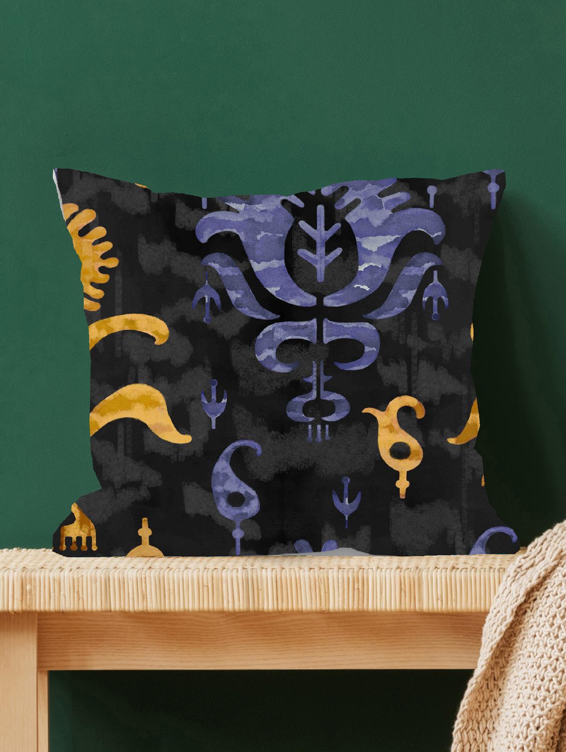 ambbi collections multicolour ikat abstract digital print 100 % satin 16x16 inch cushion cover, set of 1 - 17961949 -  Zoom Image - 0