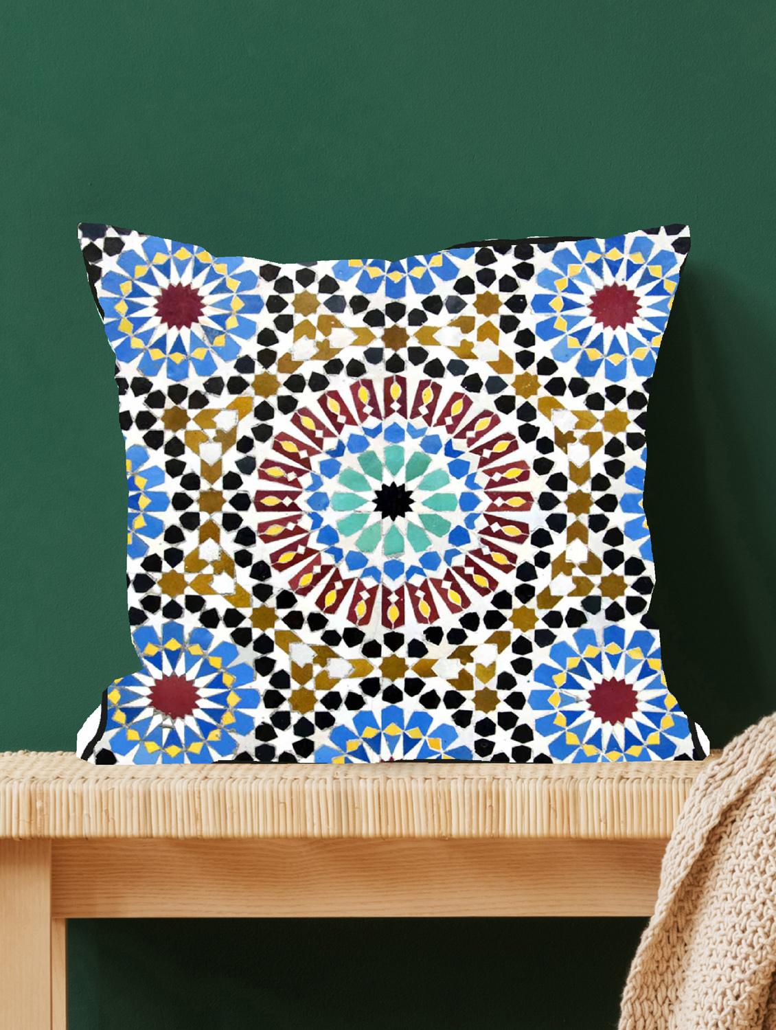 ambbi collections morracan digital print multicolour 100 % satin 16x16 inch cushion cover, set of 1 - 17961954 - Zoom Image - 0