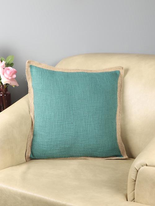ambbi collections cotton slub cushion cover with jute trime 16x16 inch cushion cover, set of 1 - 17961963 - Standard Image - 0