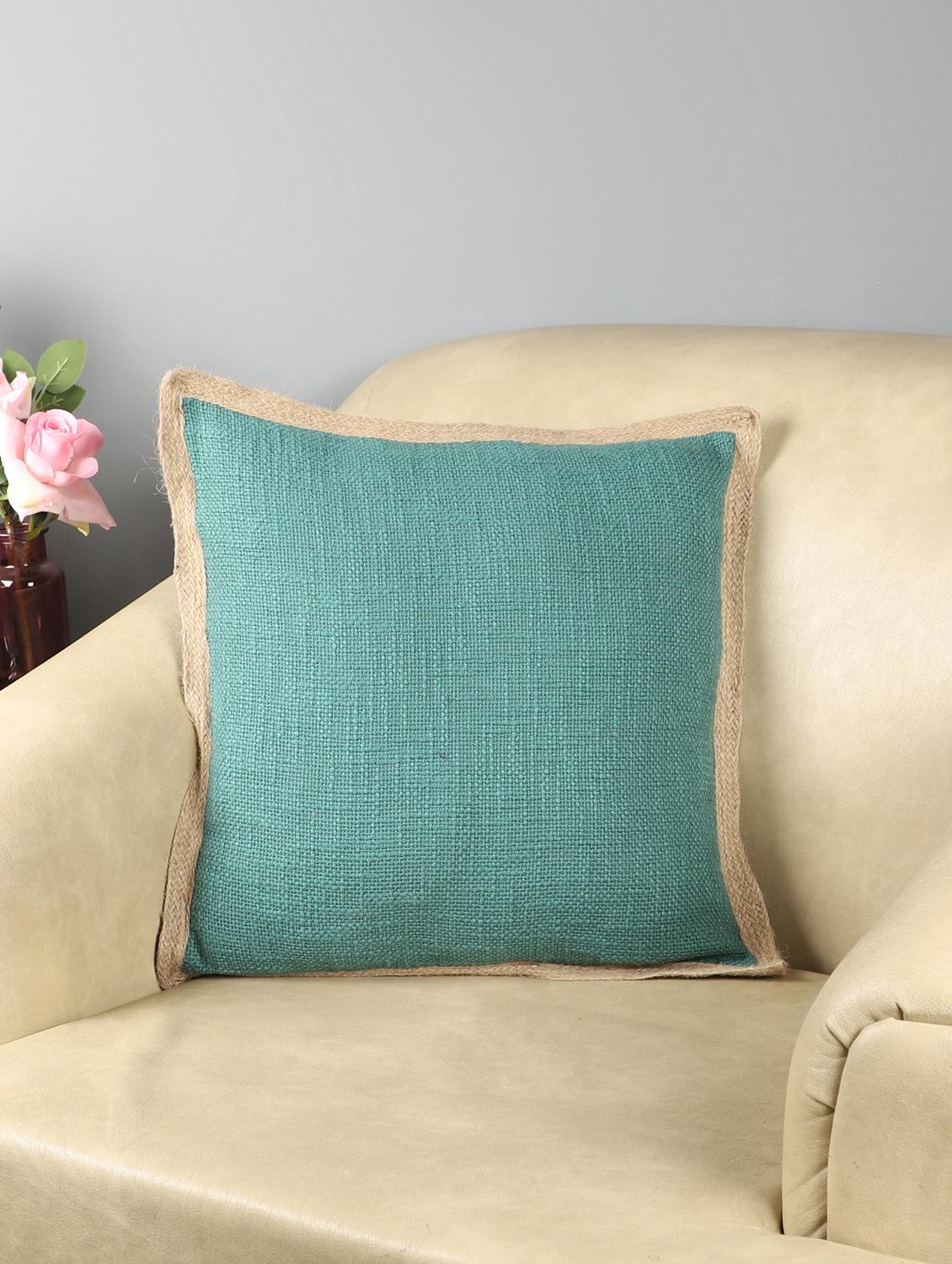 ambbi collections cotton slub cushion cover with jute trime 16x16 inch cushion cover, set of 1 - 17961963 - Zoom Image - 0
