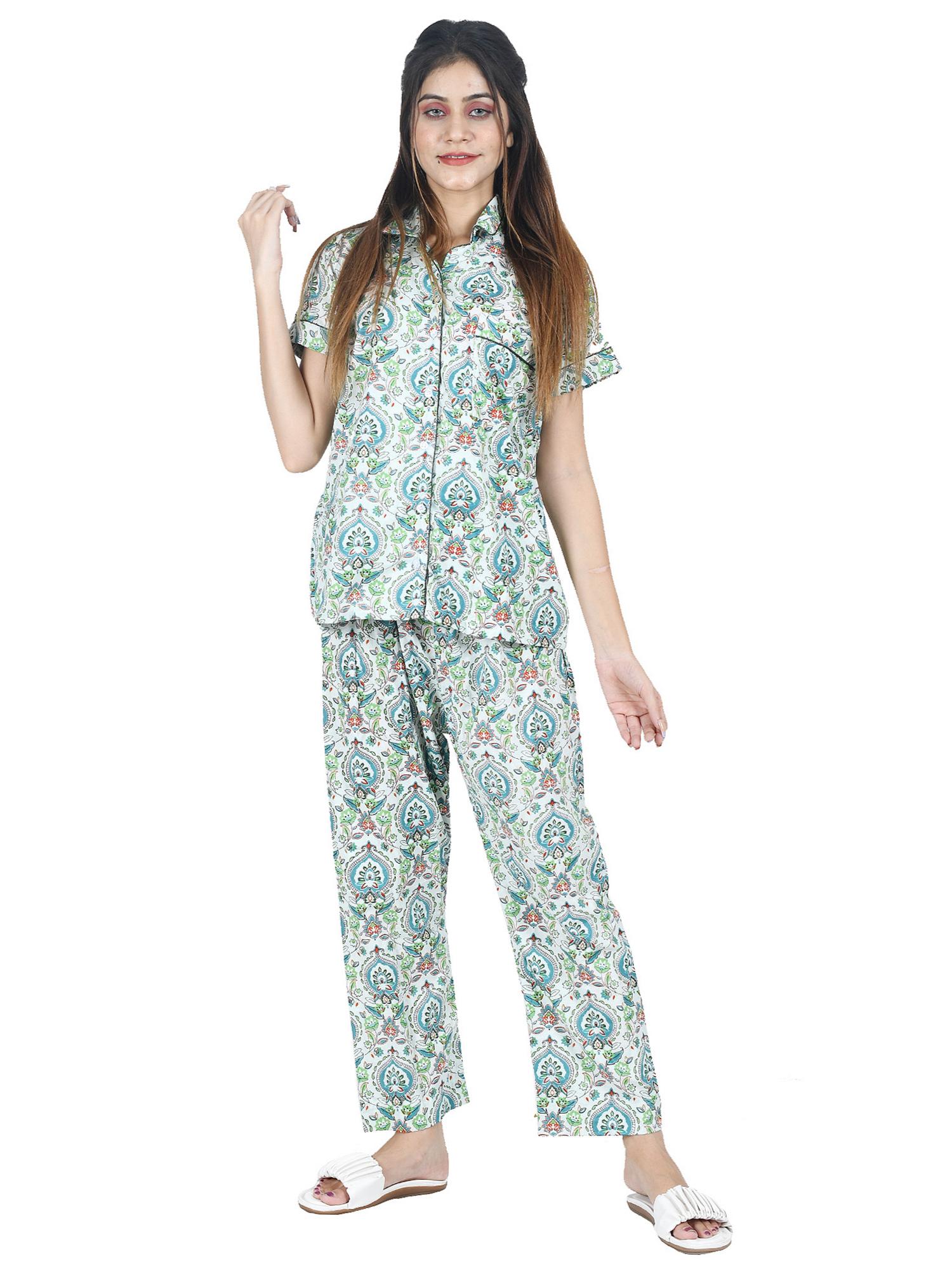 culture cotton green floral printed nightwear / sleepwear pyjama set - 17962001 - Zoom Image - 0