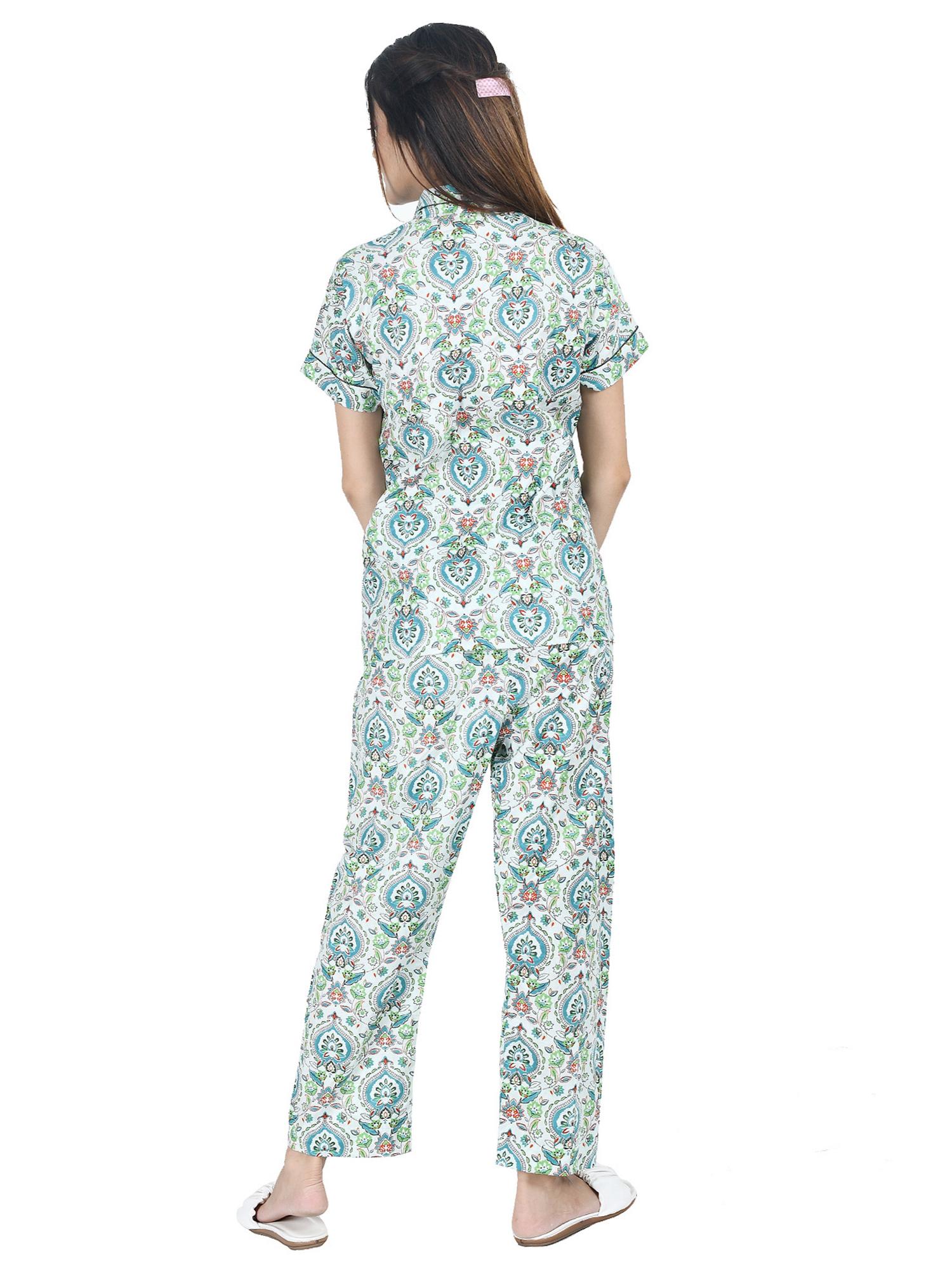 culture cotton green floral printed nightwear / sleepwear pyjama set - 17962001 - Standard Image - 3