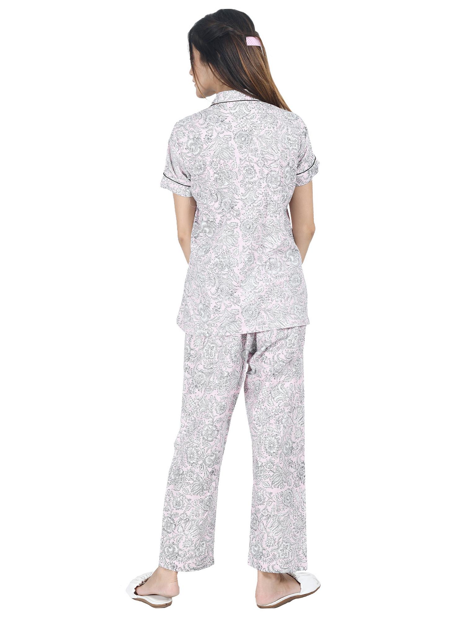 light pink floral printed nightwear pyjama set - top pyjama set - 17962038 - Standard Image - 3